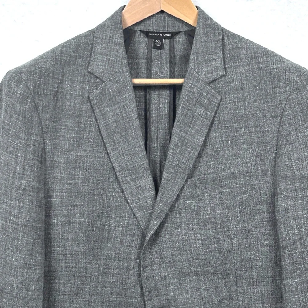 Banana Republic Slim Fit 100% Linen Blazer Men 40L Gray Sport Coat Wedding Guest